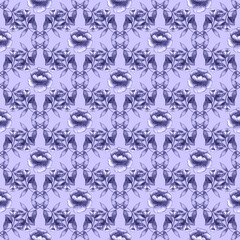 Purple and blue hand drawn floral background. Beautiful monochrome ornament, seamless lace pattern of branches with leaves and flowers.