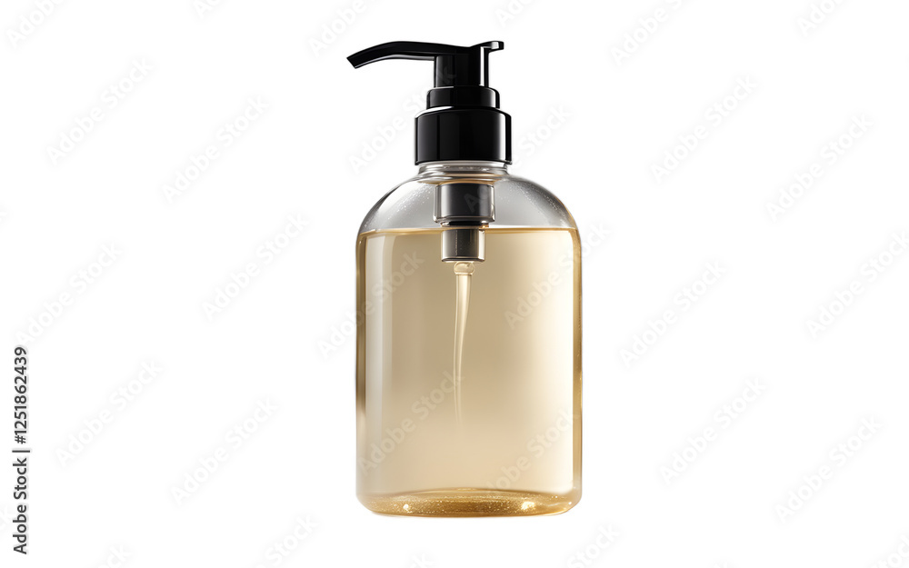 Poster a transparent shower gel bottle with a flip-top cap on a empty plain background