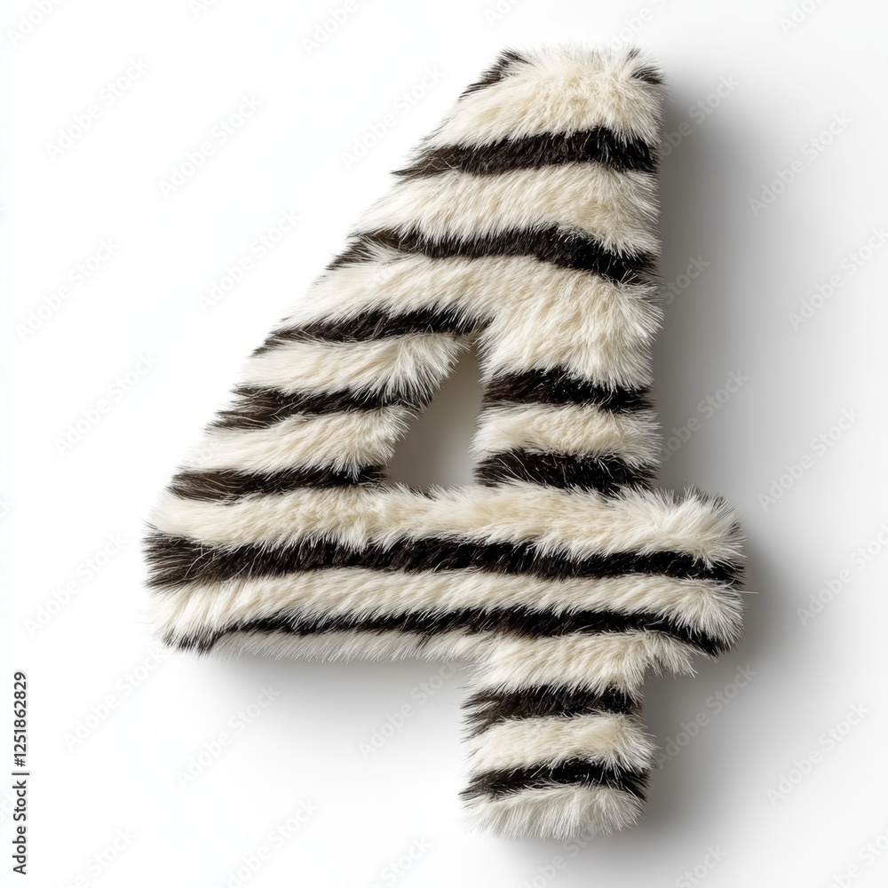 Poster zebra fur letter 4 displayed on a clean white background showcasing unique texture and design elemen