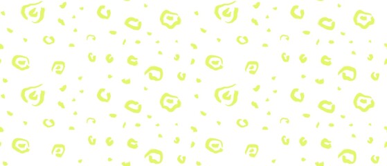 Seamless abstract textured pattern. Neon green lines, ovals, circles on white. Digital brush strokes. Design for textile fabrics, wrapping paper, background, wallpaper, cover.