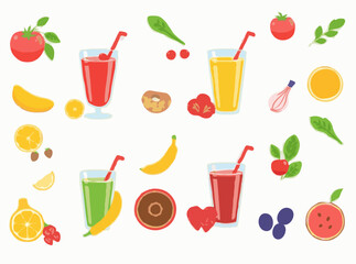 Colorful Smoothie Ingredients Vector Icons for Nutrition
