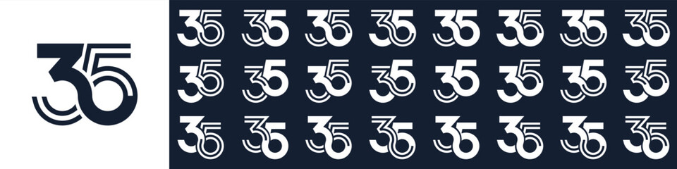 collection of creative number 35 logo designs. abstract thirty-five design vector illustration