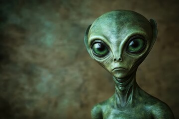 Close-up Portrait of a Green-skinned Alien with Large Eyes