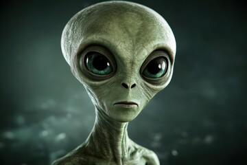 Naklejka premium Close-up Portrait of a Grey Alien with Large Eyes