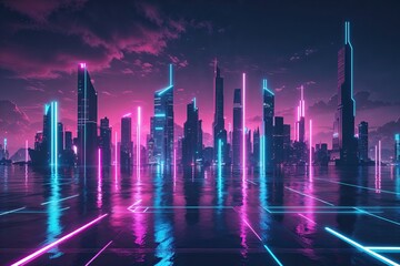 Neon Skyline Digital Abstract Wallpaper for Gaming Technology Aesthetic