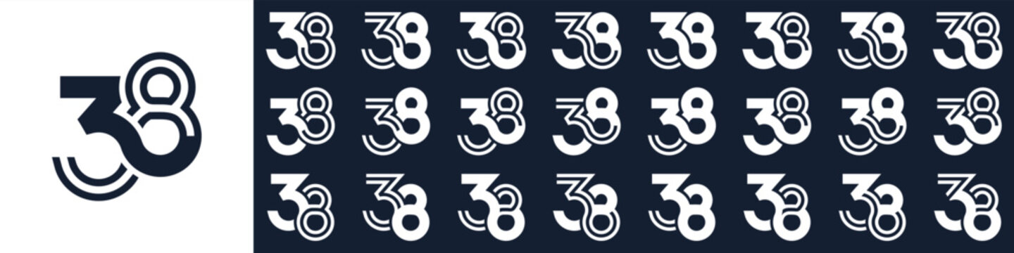 collection of creative number 38 logo designs. abstract thirty-eight design vector illustration