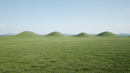 Obraz premium Rolling green hills under a clear sky, idyllic landscape, nature background, perfect for travel brochures