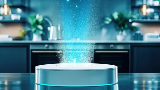 Innovative smart home cleaning robot in modern kitchen setting for efficient technology use