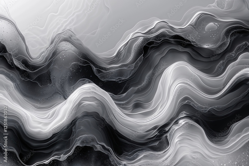 Poster monochrome grayscale ethereal fluid noise texture with abstract water movement and velvet wave gradi