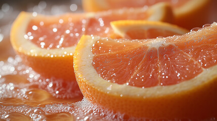    Fresh grapefruit slices in water.