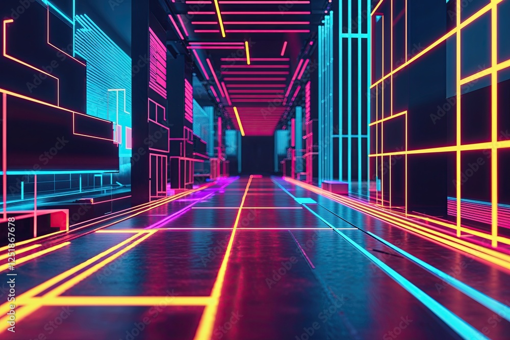 Poster dynamic neon grid patterns for colorful abstract mobile wallpapers