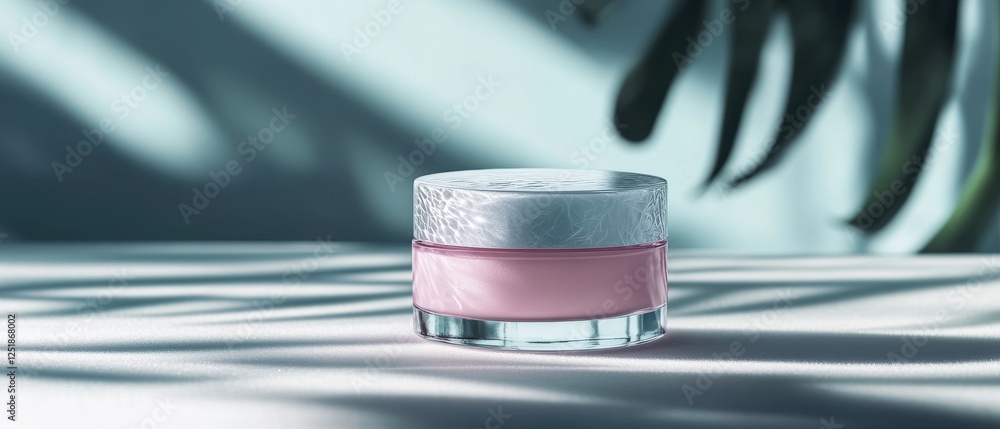 Poster craft cosmetic jar displaying clean logo with soft pink color and elegant design, surrounded by gent