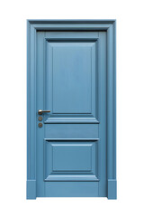 Naklejka premium Classic molded framed entry wooden blue door, isolated on white background