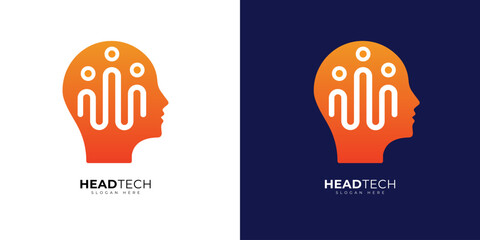 Creative Mind Logo Design. Abstract Tech Circle Combined with Face Silhouette. Usable For Business Brand, Tech and Company. Vector Logo Illustration.