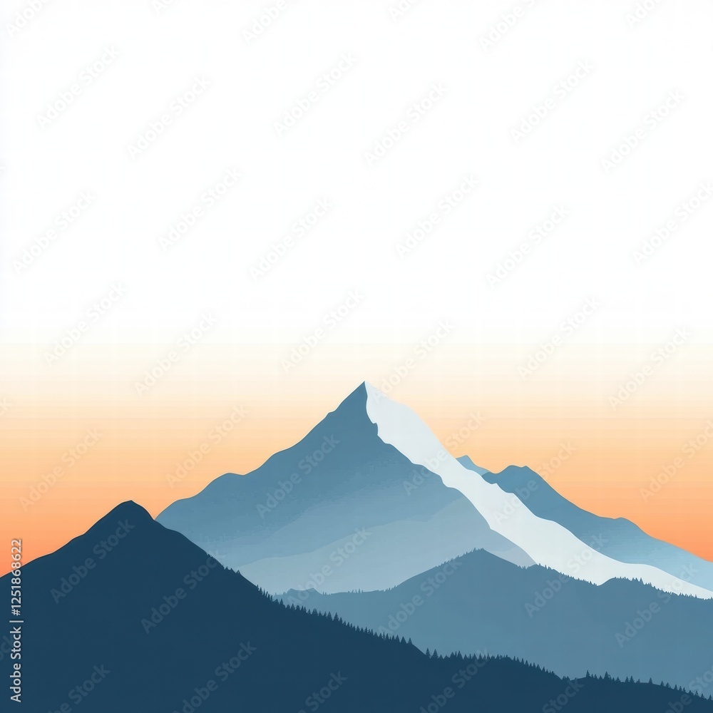 Poster sunset illuminating a mountainous landscape with peaks and valleys in a tranquil setting. generative