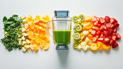 Rainbow smoothies: fresh fruit and vegetables for a healthy diet.