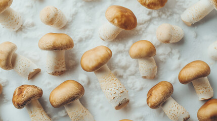Fresh mushrooms on a white background.