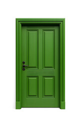 Classic molded framed entry wooden green door, isolated on white background