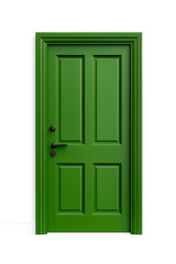 Classic molded framed entry wooden green door, isolated on white background