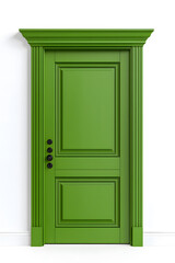Classic molded framed entry wooden green door, isolated on white background