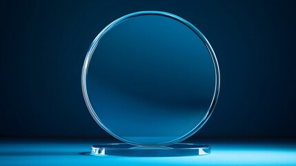 Glass Circle Podium on Sky Blue Background