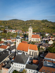 Fototapeta premium The town of Stein close to Krems in the Lower Austria region on a beautiful autumn day