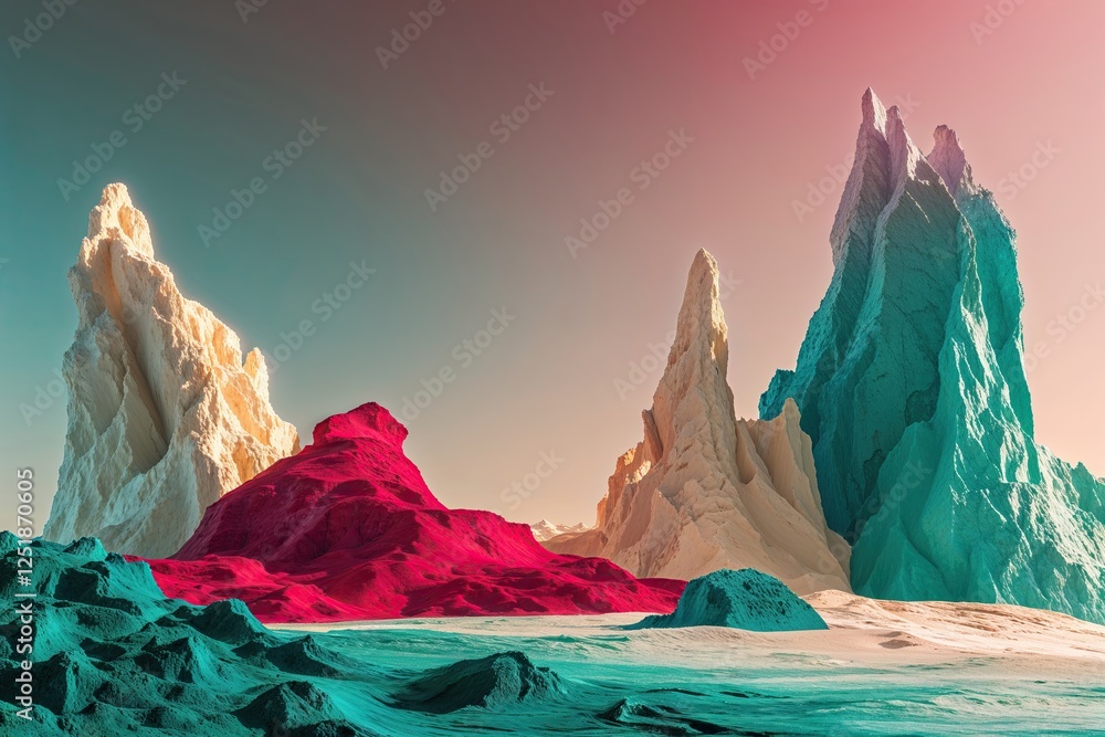 Aufkleber vibrant ruby and teal abstract cream artwork with color gradients and textured graphic design