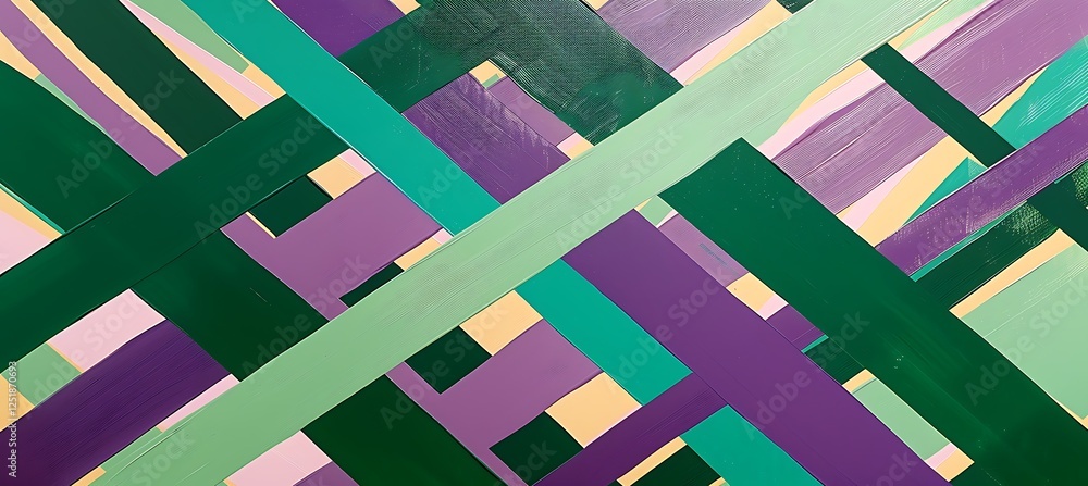 Poster elegant and abstract backdrop featuring green and purple overlapping diagonal stripes for a contempo