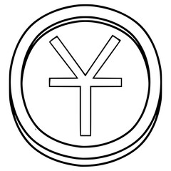 Chinese yuan coin illustration hand drawn outline vector