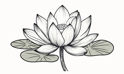 Fototapeta premium Intricate Lotus Lily Water Flower in Vintage Woodcut Engraved Etching Vector Art