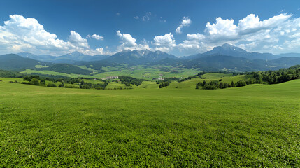 Fototapeta premium Alpine meadow panorama summer valley, mountain range