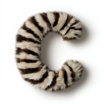 Unique letter C designed with zebra fur created on a clean white background for artistic and educational purposes