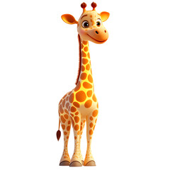 Fluffy 3D Cartoon Giraffe with Glowing Spots Isolated on Transparent Background