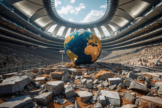 Viewpoint of the Crumbled World Assembly Site with Interactive Globe Backdrop