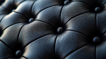 Black leather upholstery featuring deep button tufting and soft, luxurious texture