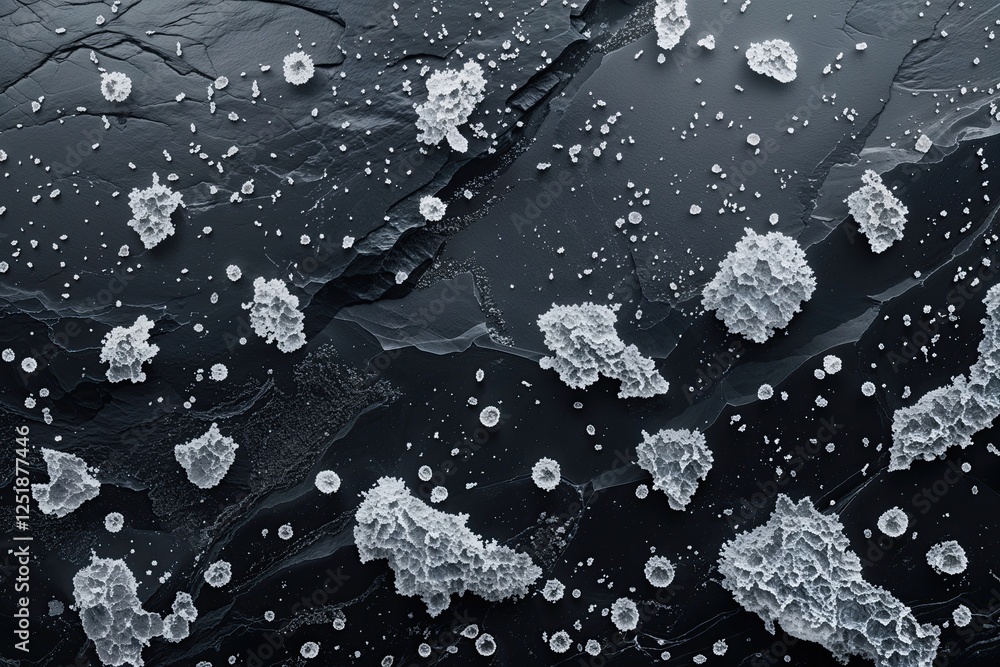 Poster frosty particles and scuffles on an onyx expanse: abstract texture and surface design