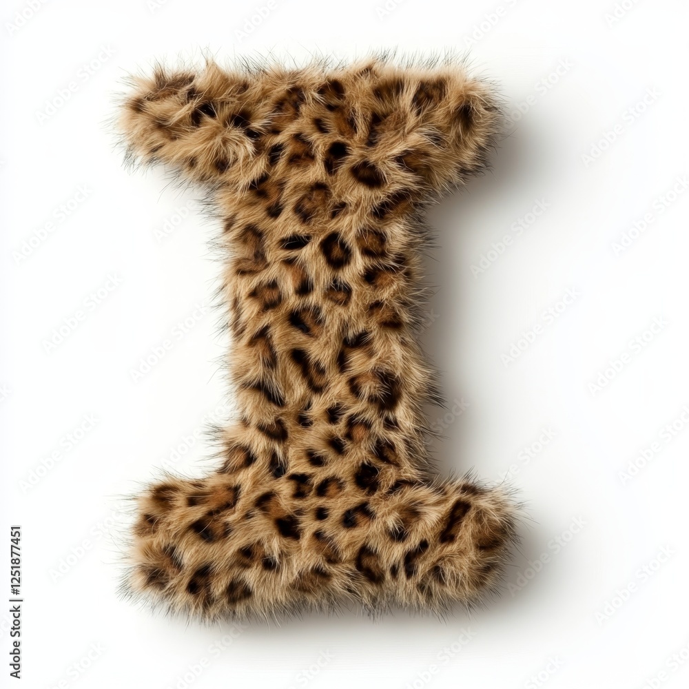 Poster creative representation of the letter i made from leopard fur set against a bright white background 