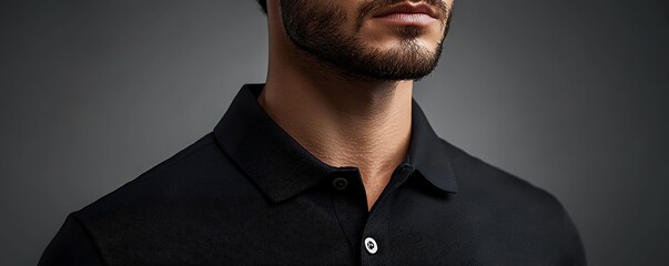 Black polo shirt mockup showcasing front and back views against a neutral background