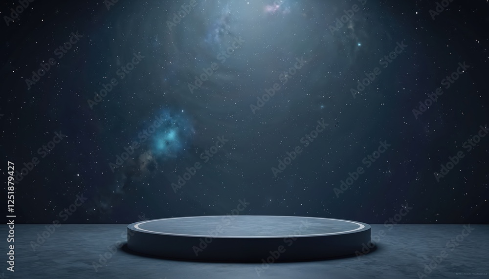 Fototapete empty round podium for product presentation against background of starry night sky in galaxy. space 