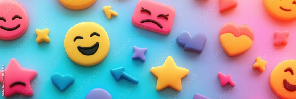 Poster colorful collection of emoji shapes creating a playful atmosphere on a vibrant background. generativ