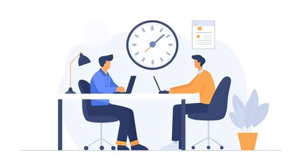 A mentor helping a mentee with time management and productivity strategies in a modern office setting.