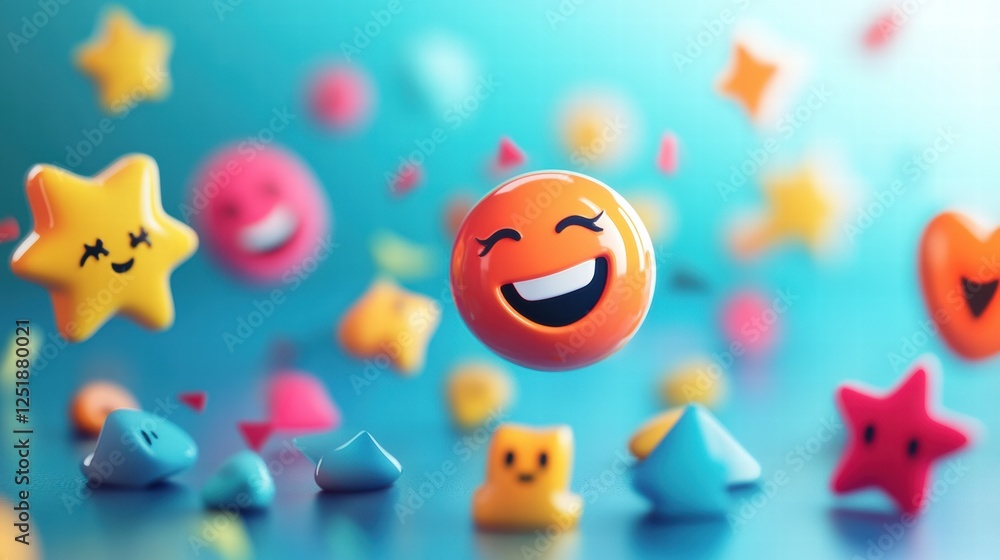 Aufkleber colorful emoticons and playful shapes floating against a vibrant blue background create a joyful atm