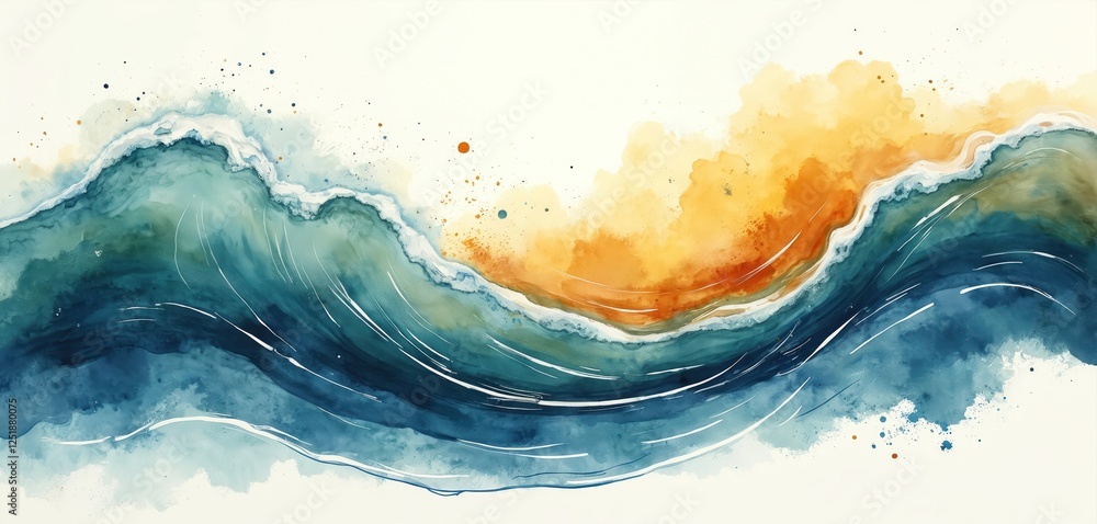 Poster abstract watercolor illustration of sea ocean wave. artistic backdrop graphic element with curve swi
