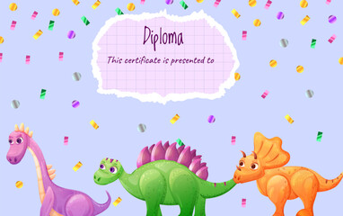 Education diploma or certificate for kids with cute dinosaurs