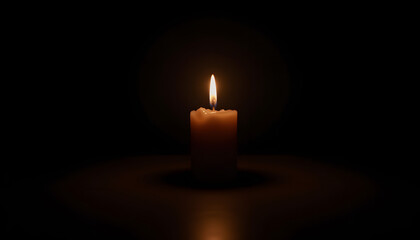 Lit candle in darkness