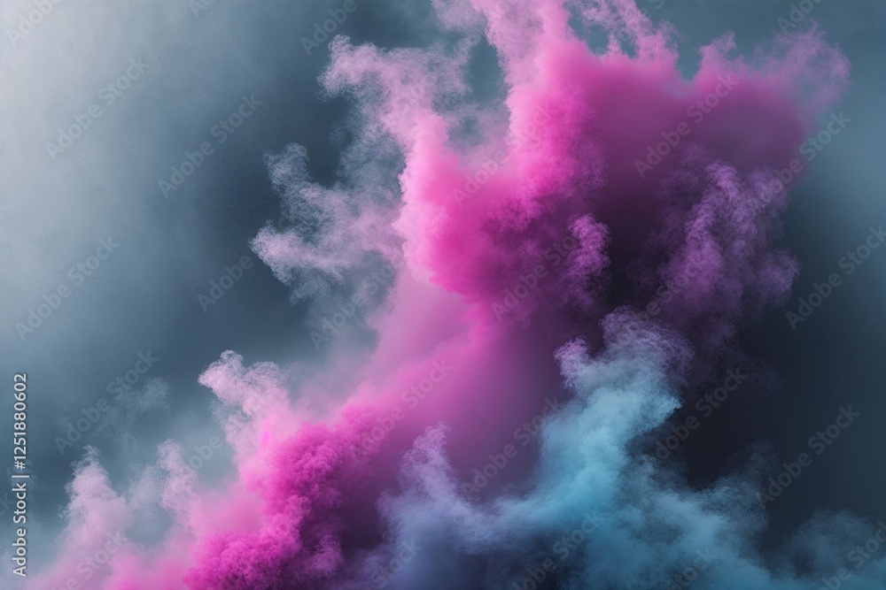 Poster cool cyan magenta gray abstract misty design with lively color gradient and grainy texture