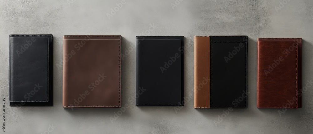 Poster elegant leather document holders in various colors and styles, showcasing sophistication and functio