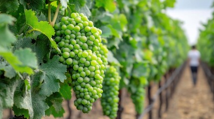 Green Grapes Vineyard, Sunny Day, Pathway, Agriculture