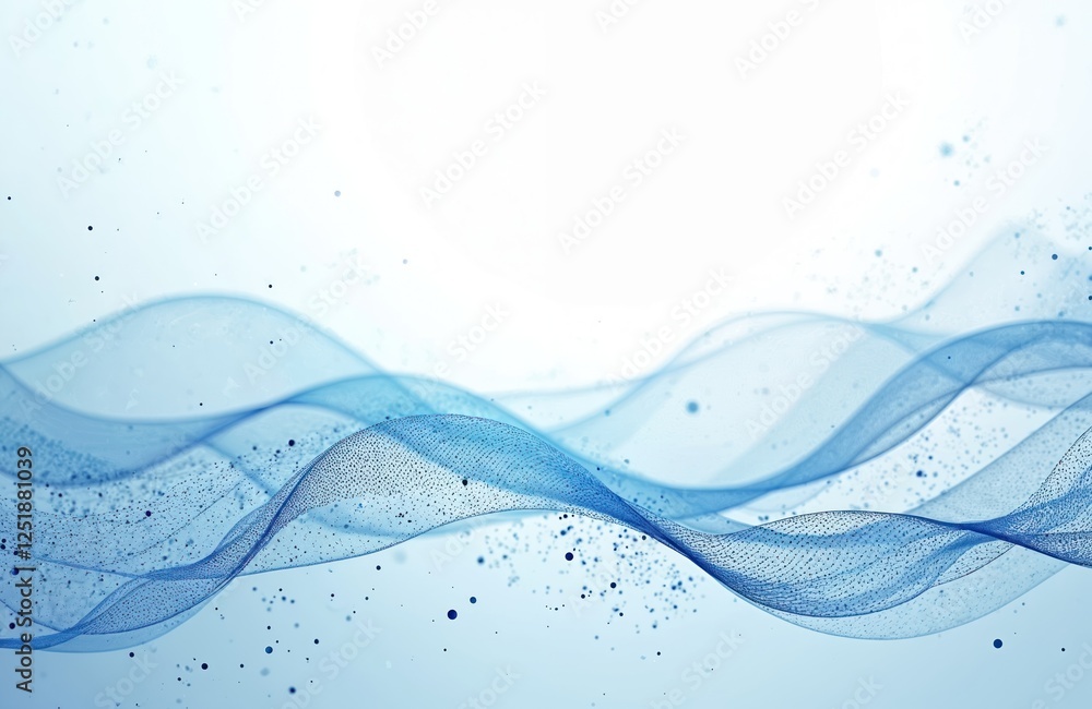 Aufkleber abstract illustration of blue flowing lines, dots on white background. tech wallpaper with network c