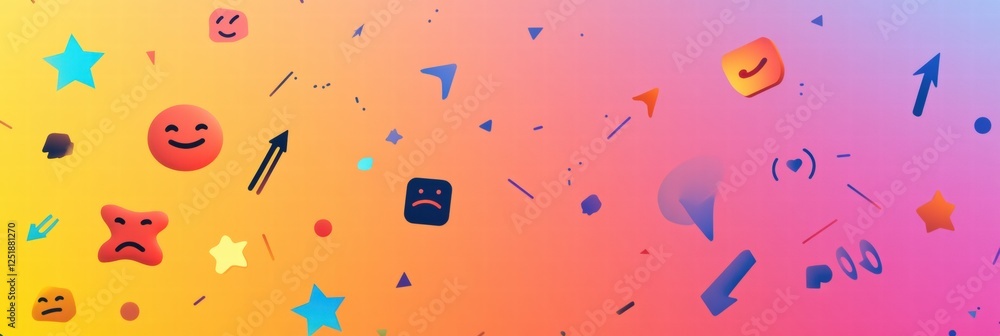 Poster bright and colorful background featuring various emoticons and shapes celebrating digital expression